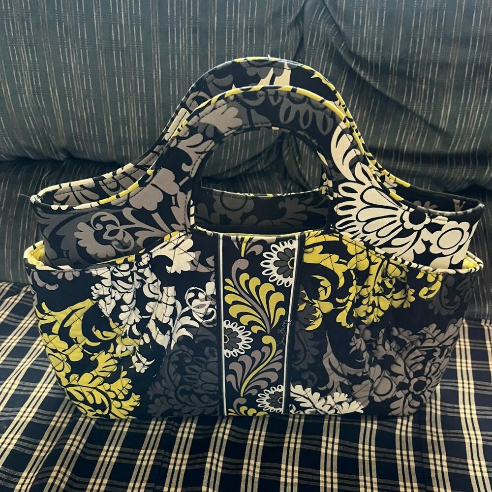 Vera Bradley Retired “Baroque” Handbag--Yellow, Gray, Black--Wraparound Pockets - Picture 2 of 16